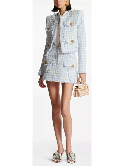 Vichy Gingham Tweed Jacket - Jackets