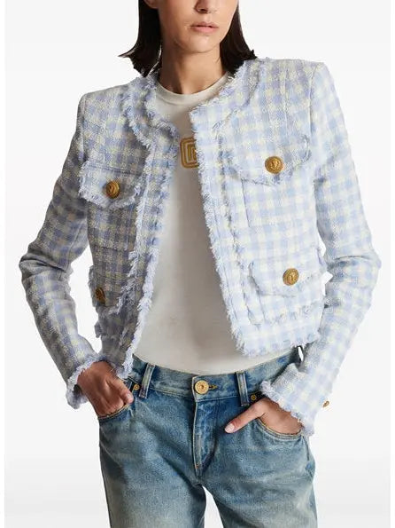 Vichy Gingham Tweed Jacket - Jackets