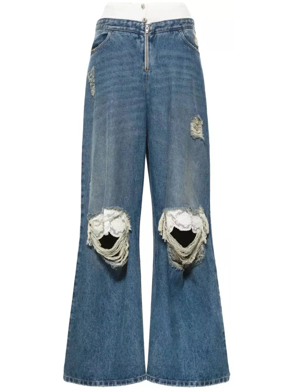 Victorian Lace-Trim Wide-Leg Jeans - Jeans & Pants