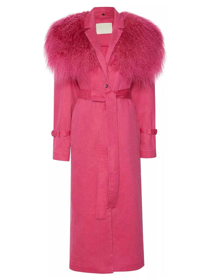 Vintage Denim Relaxed Trench Coat With Shearling Pink - Coats