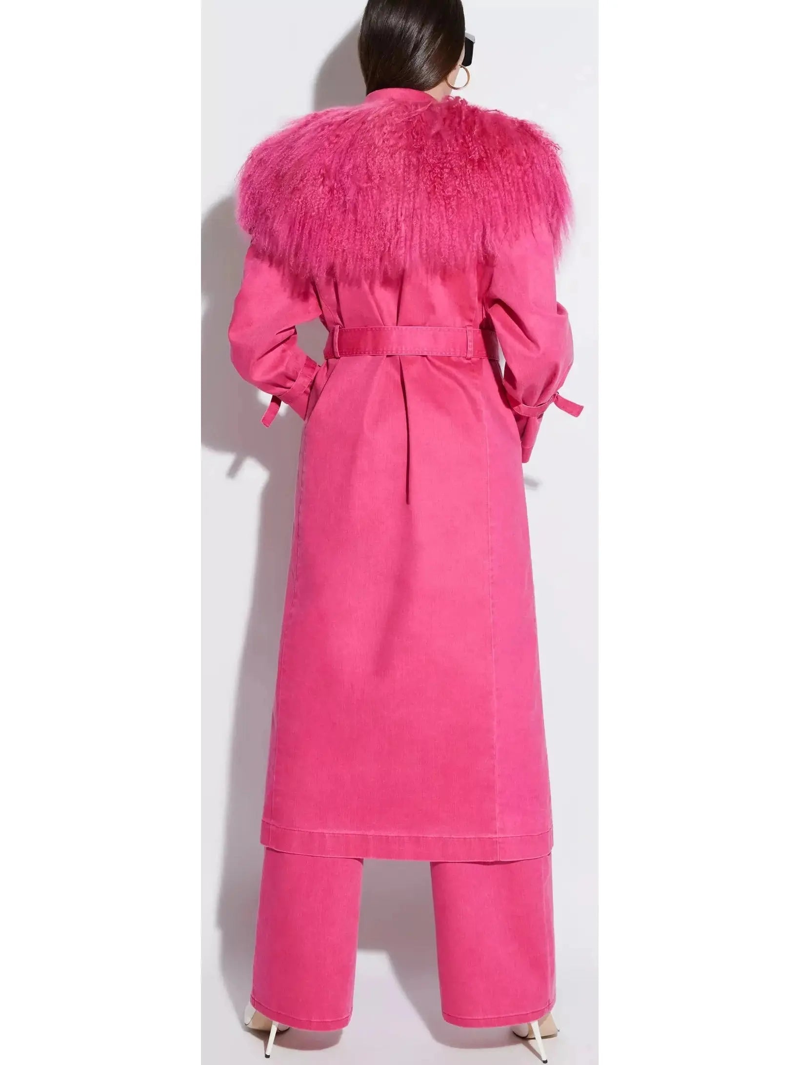 Vintage Denim Relaxed Trench Coat With Shearling Pink - Coats