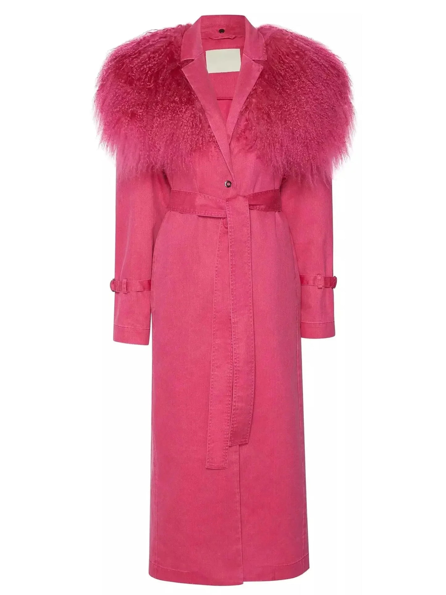 Vintage Denim Relaxed Trench Coat With Shearling Pink - small - Coats