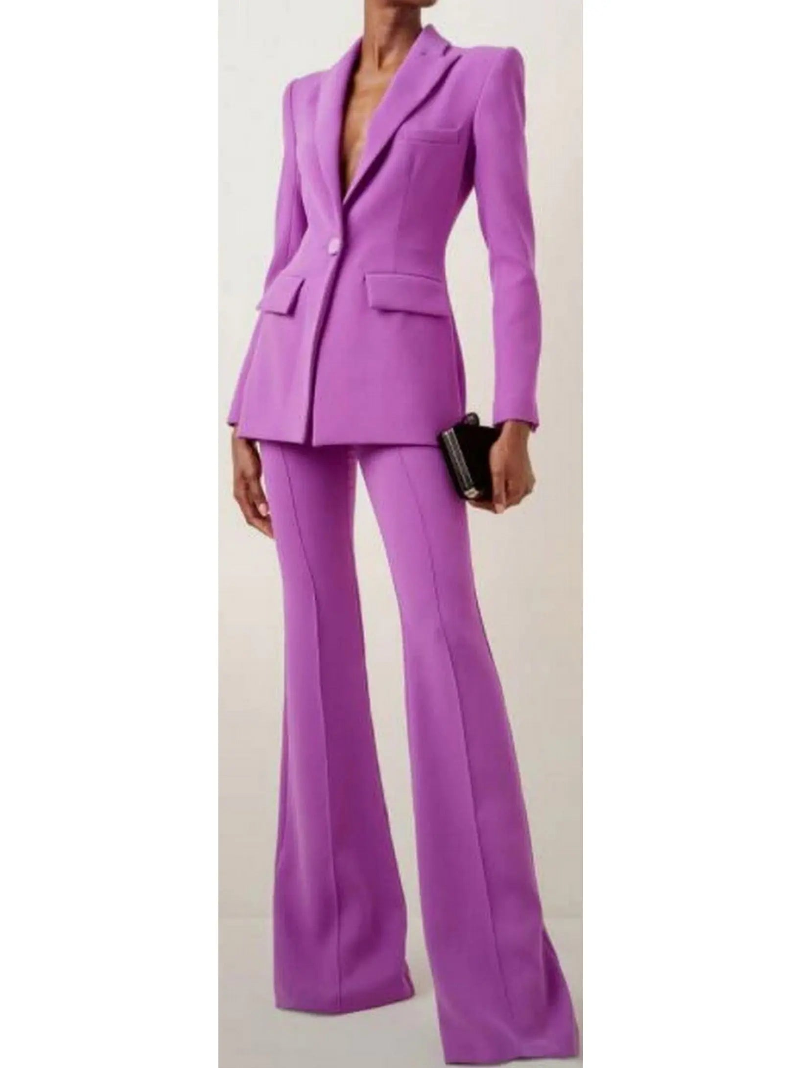 Violet Single-Breasted Crepe Blazer Jacket and Pant Suit - s - Suits & Sets