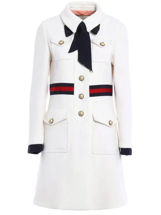 Web Embellished Coat in White - Coats