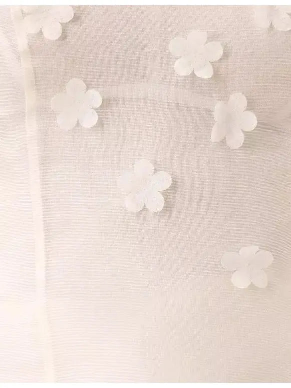 White Floral Appliques Linen and Silk Top - Tops