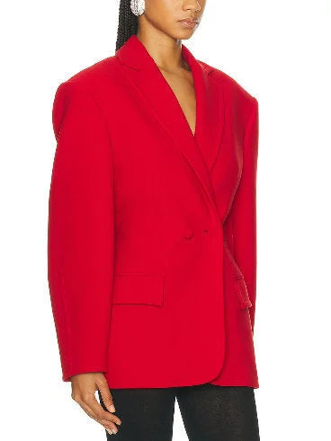 Wide-Shoulder Slim-Waist Fitted Red Blazer - Jackets