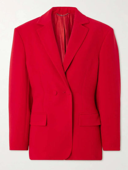 Wide-Shoulder Slim-Waist Fitted Red Blazer - Jackets