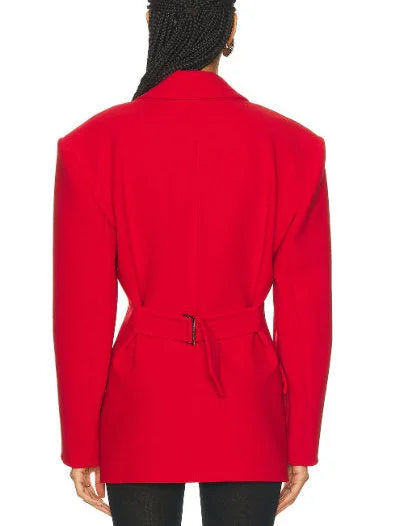 Wide-Shoulder Slim-Waist Fitted Red Blazer - Jackets