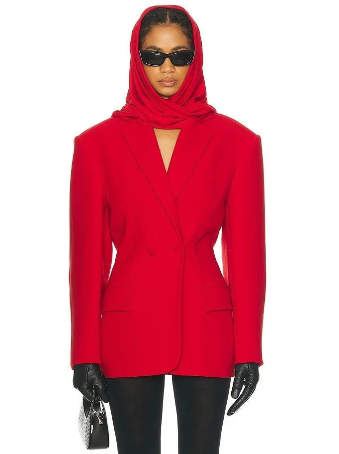 Wide-Shoulder Slim-Waist Fitted Red Blazer - Jackets