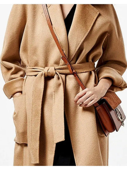 Wool-Blend Belted Wrap Coat Caramel - Coats