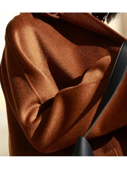 Wool-Blend Belted Wrap Coat Dark Caramel - Coats