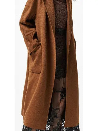 Wool-Blend Belted Wrap Coat Dark Caramel - Coats