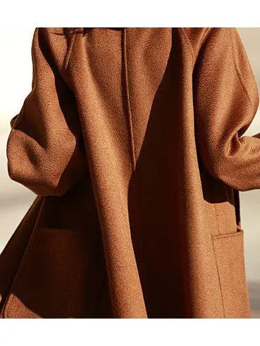 Wool-Blend Belted Wrap Coat Dark Caramel - Coats