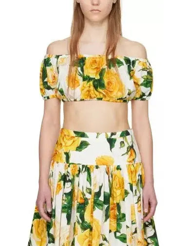 Yellow Rose Bardot-Neck Crop Top - Tops