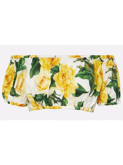 Yellow Rose Bardot-Neck Crop Top - Tops