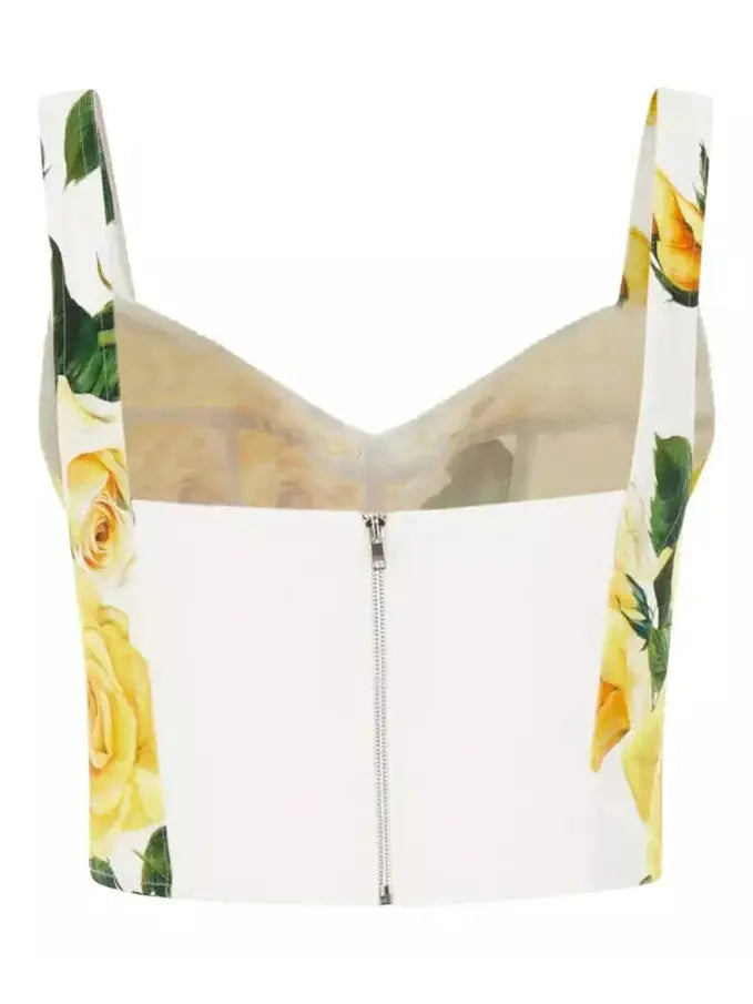 Yellow Rose Print Corset Top - Tops