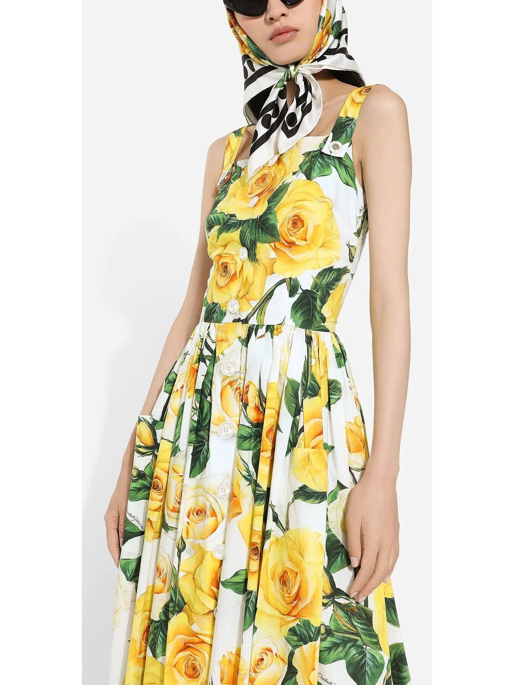 Yellow Rose Print Cotton Sundress - Dresses