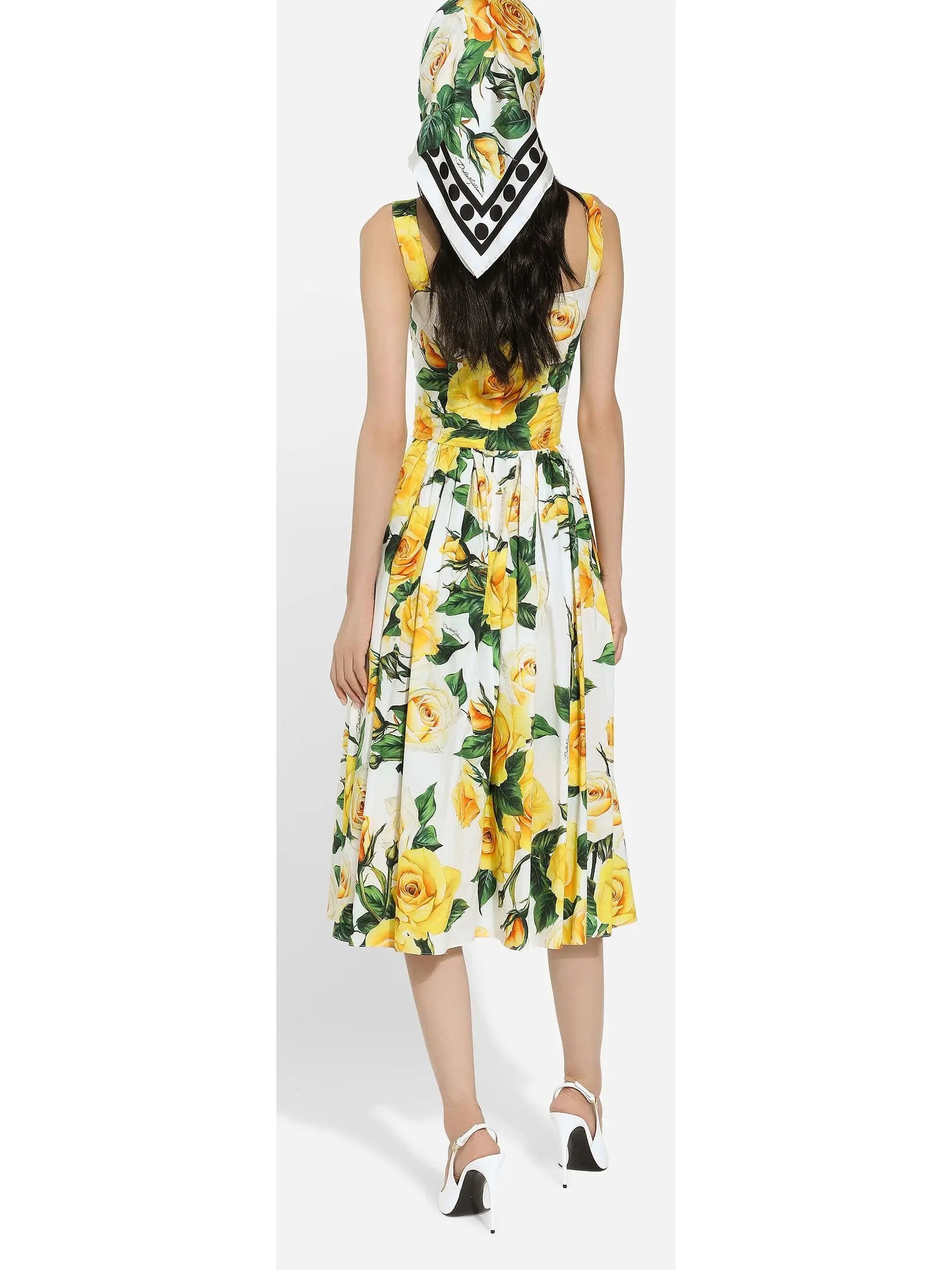 Yellow Rose Print Cotton Sundress - Dresses