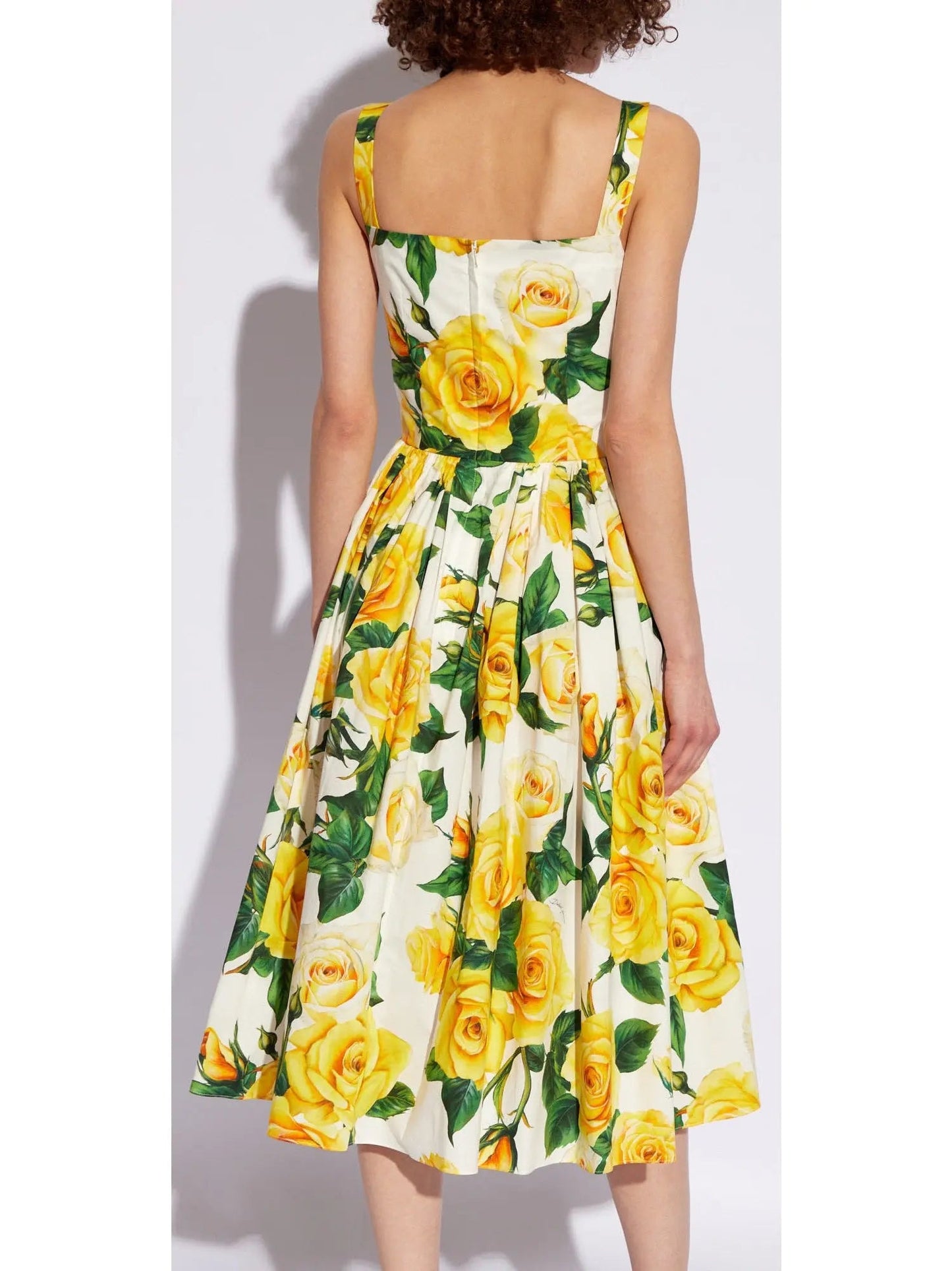 Yellow Rose Print Cotton Sundress - Dresses