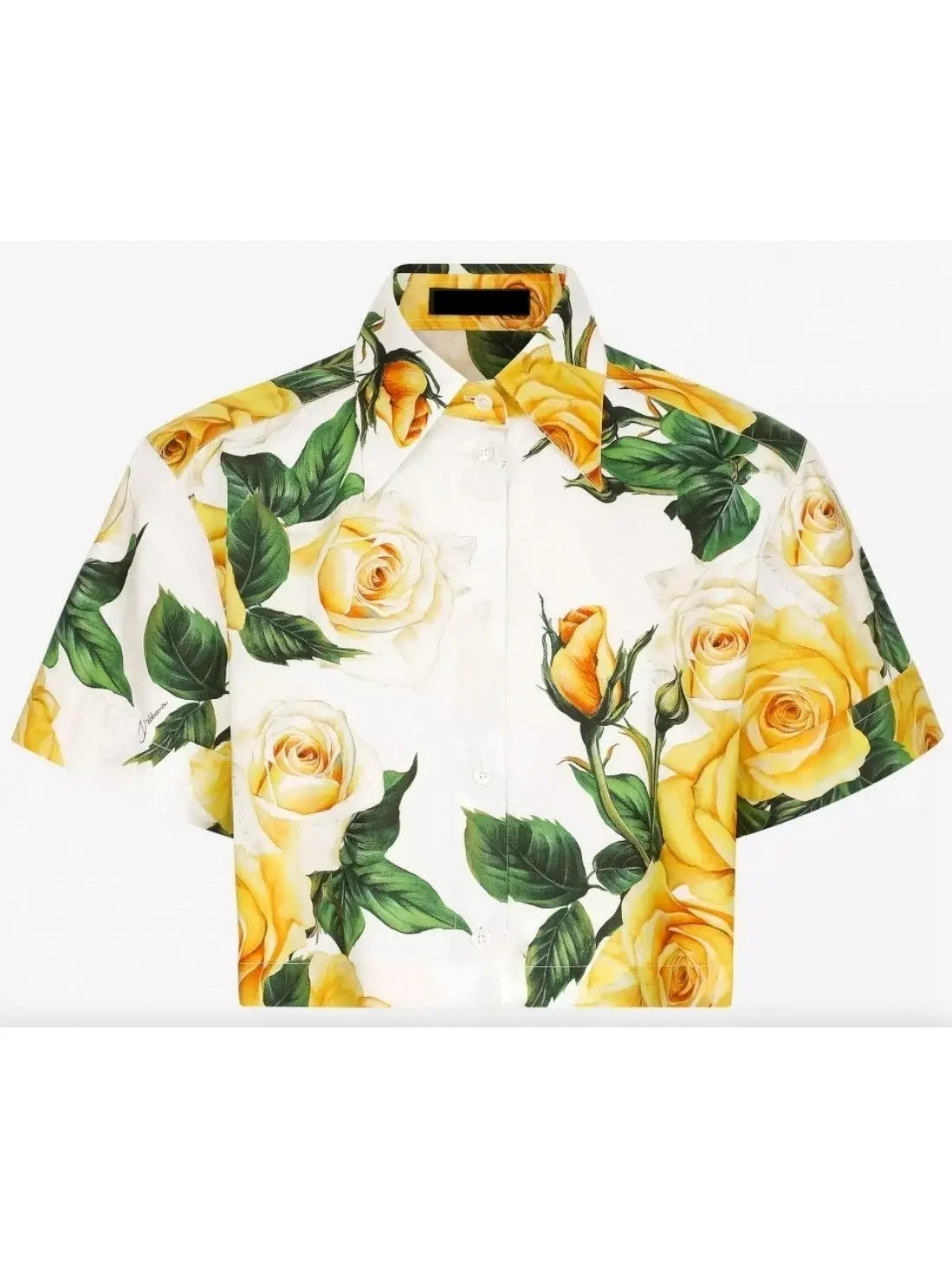 Yellow Rose Print Short Cotton Shirt