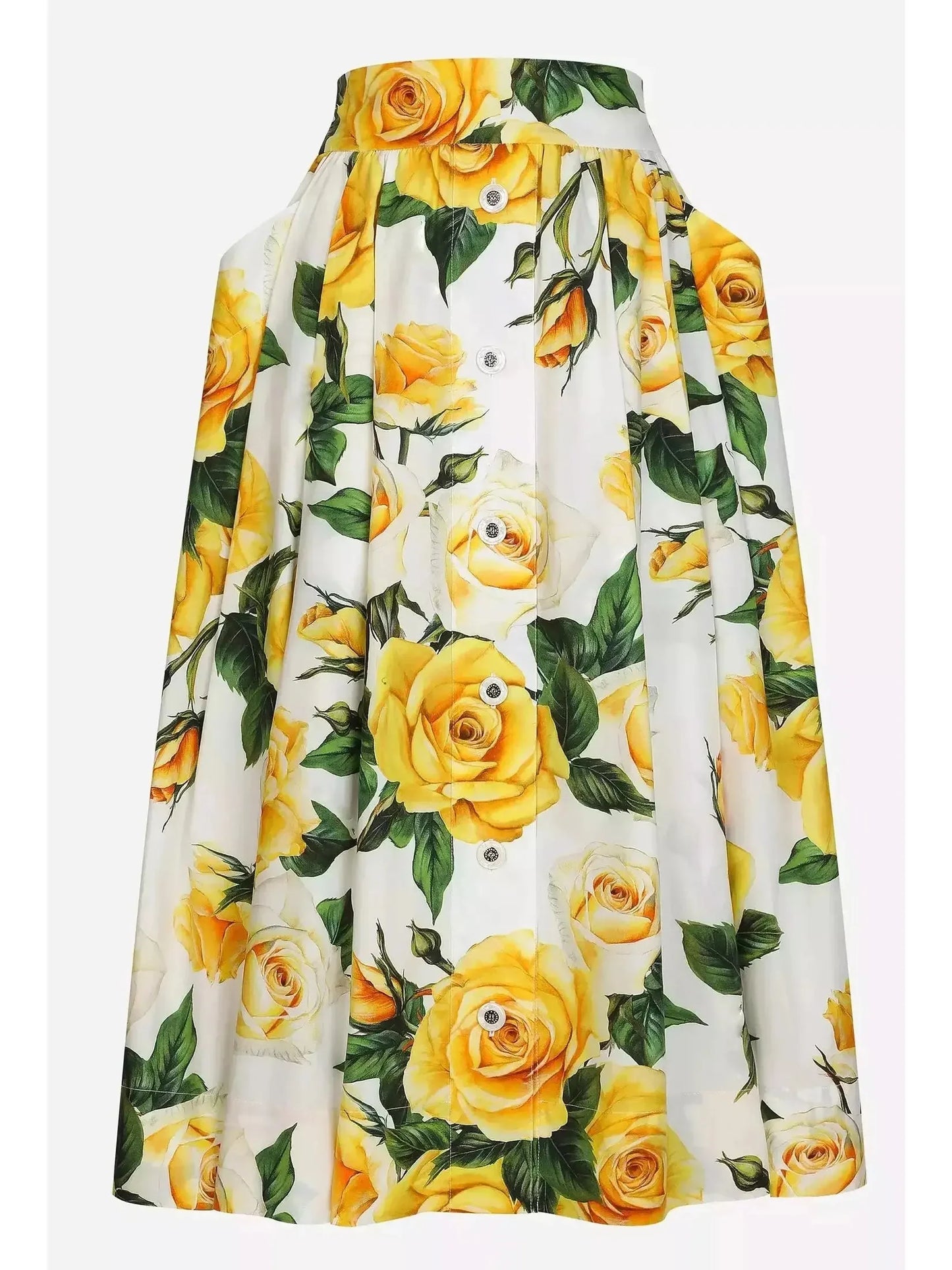 Yellow Rose Printed Bardot Neck Crop Top and Skirt Set - Suits & Sets