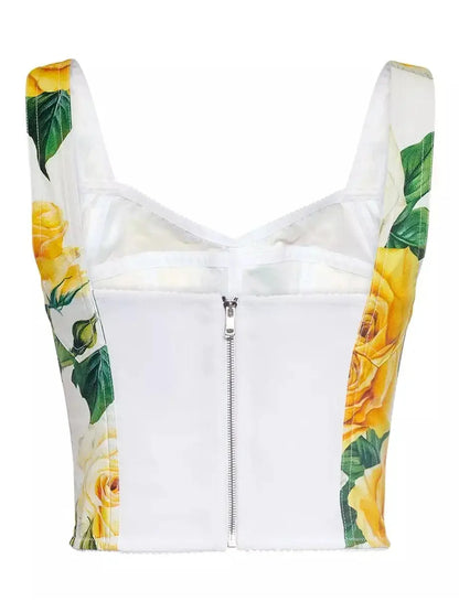 Yellow Rose Printed Cotton Corset Top and Short Set - Suits & Sets