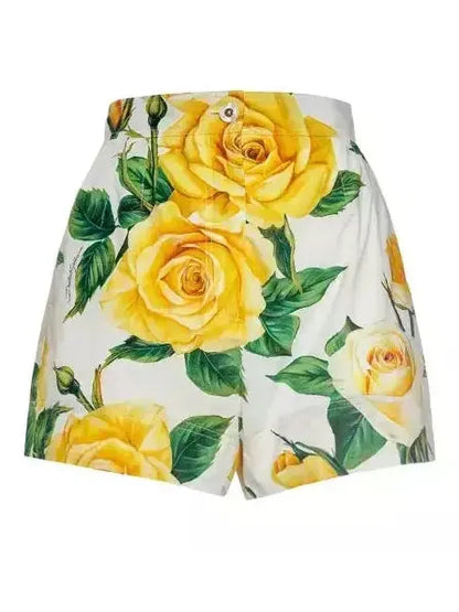 Yellow Rose Printed Cotton Corset Top and Short Set - Suits & Sets