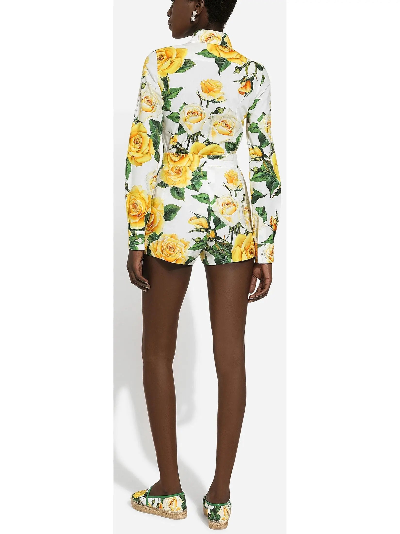 Yellow Rose Printed Long Sleeve Shirt and Short Set - Suits & Sets