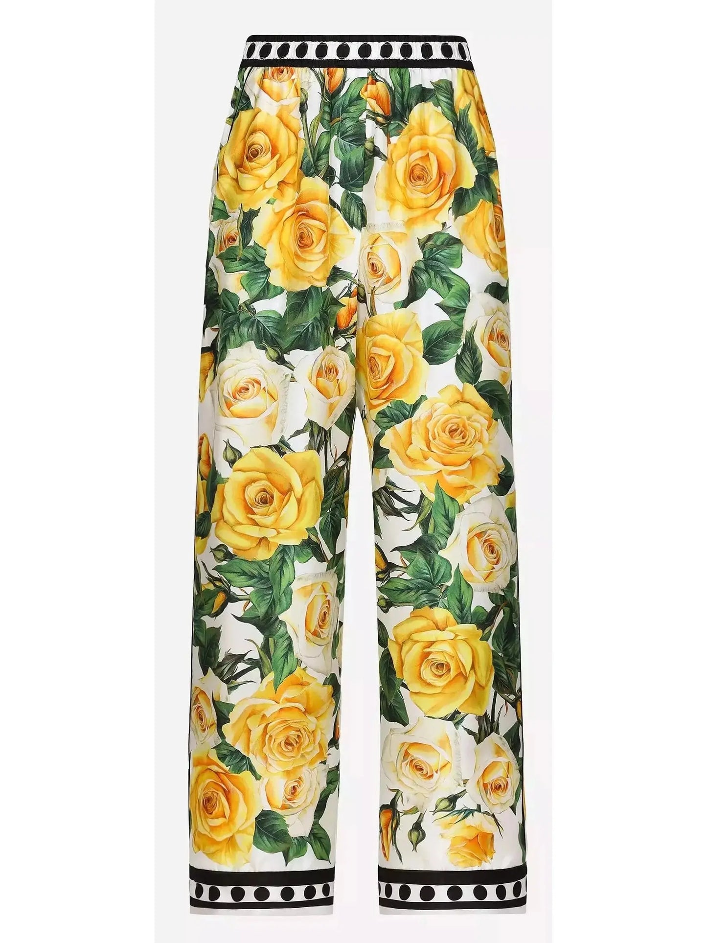 Yellow Rose Printed Oversize Silk Shirt and Pant Set - Suits & Sets