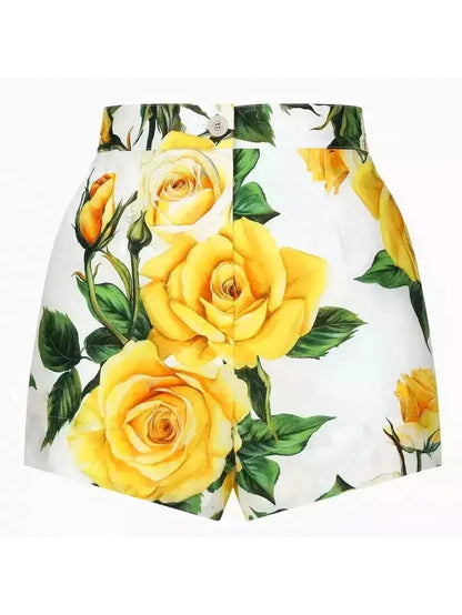 Yellow Rose Printed Short Cotton Shirt and Short Set - Suits & Sets