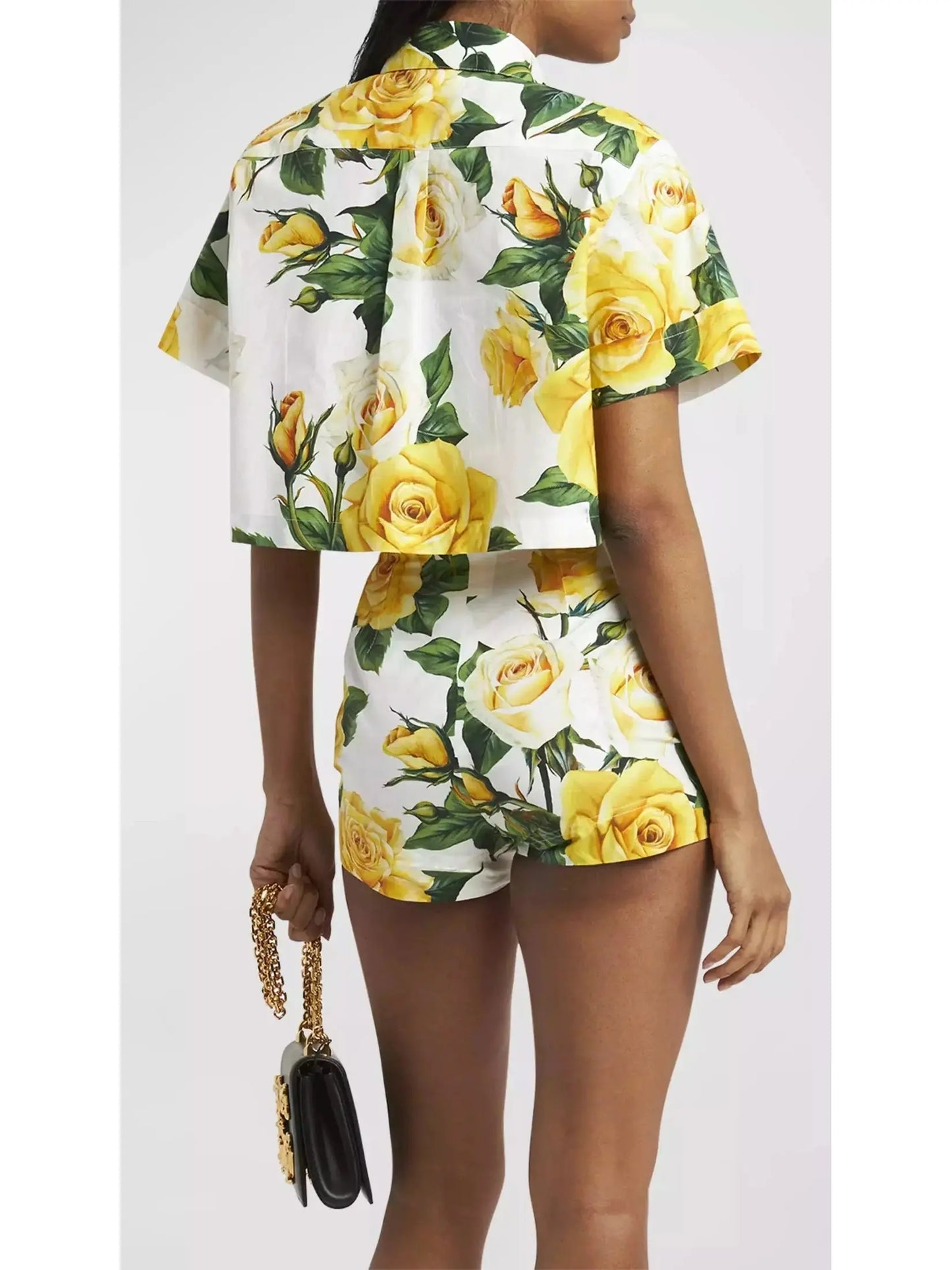 Yellow Rose Printed Short Cotton Shirt and Short Set - Suits & Sets